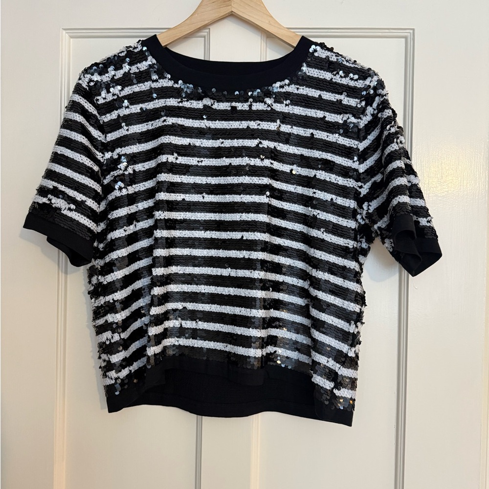 J. Crew Black And White Sequins Knit Top